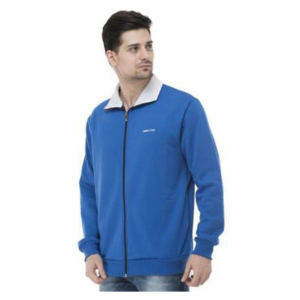 Regal Elegance Royal Blue Jacket with White Contrast Collar - Full Zipper