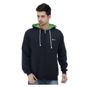 Deep Emerald Navy Blue Jacket with Nokia Green Contrast Inner Hoodie - Full Hoodie Zipper