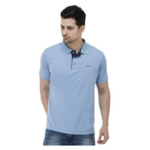 Sky Mist with Navy Blue Contrast Placket T-Shirt- Verbose Range Polo