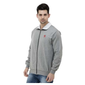 Silver Streak Grey Melange Jacket with White Inner Collar - Full Zipper