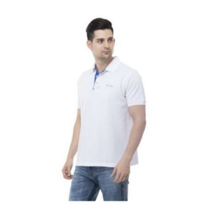 Pure White with Regal Blue Placket T-Shirt- Poly Cotton Mate Polo
