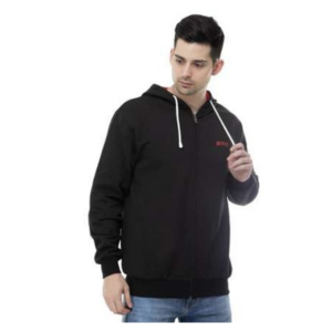 Midnight Blaze Black Jacket with Red Contrast Inner Hoodie - Full Hoodie Zipper