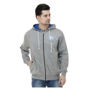 Steel Blue Haze Grey Jacket with Blue Contrast Inner Hoodie - Full Hoodie Zipper